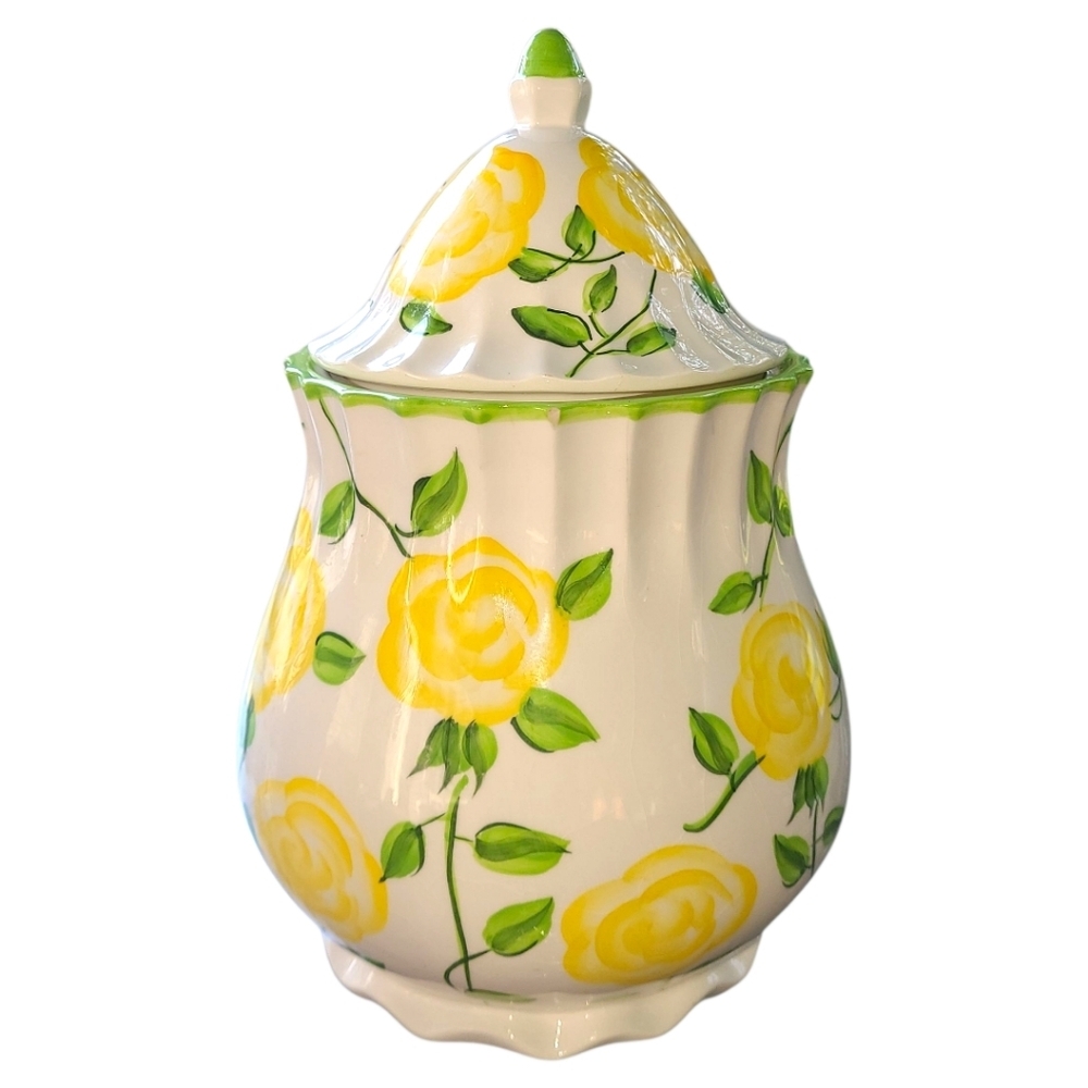 Vintage Cracker Barrel 1998 Ceramic Floral Scalloped Edge Ribbed‎ Cookie Jar